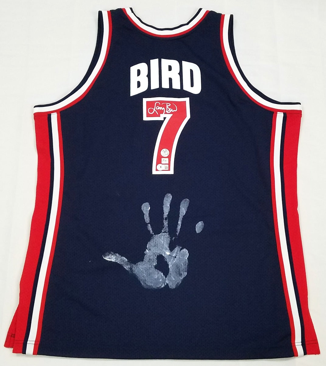 Larry Bird Autographed Boston Celtics NBA 1992 USA Dream Team Mitchell & Ness Authentic Jersey With Hand Print Beckett Witnessed-Powers Sports Memorabilia