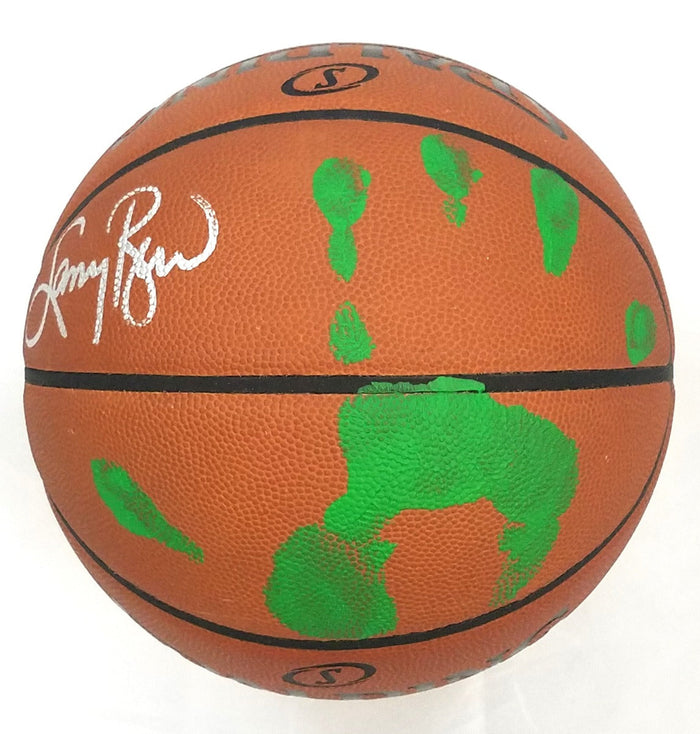 Larry Bird Signed Boston Celtics NBA Game Ball Basketball W/ Handprint Beckett Witnessed Green Paint-Powers Sports Memorabilia