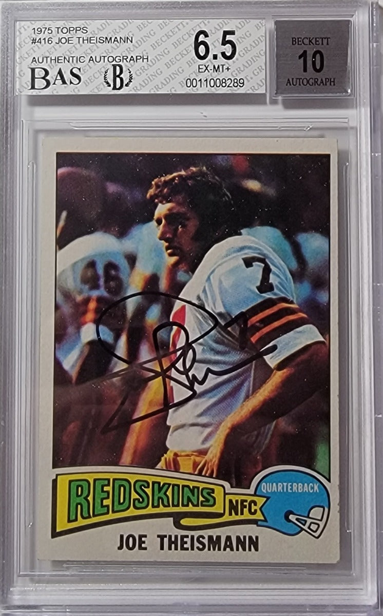 Joe Theismann Autographed Washington Redskins 1975 Topps Rookie Card Graded 6.5/10 Beckett Authenticated-Powers Sports Memorabilia