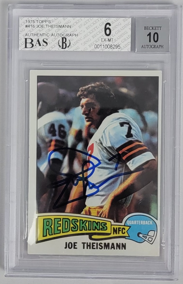 Joe Theismann Autographed Washington Redskins 1975 Topps Rookie Card Graded 6/10 Beckett Authenticated-Powers Sports Memorabilia