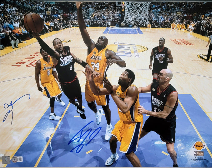 Shaquille O'Neal & Allen Iverson Signed Los Angeles Lakers Philadelphia 76ers 16x20 Photo Beckett Witnessed #2-Powers Sports Memorabilia