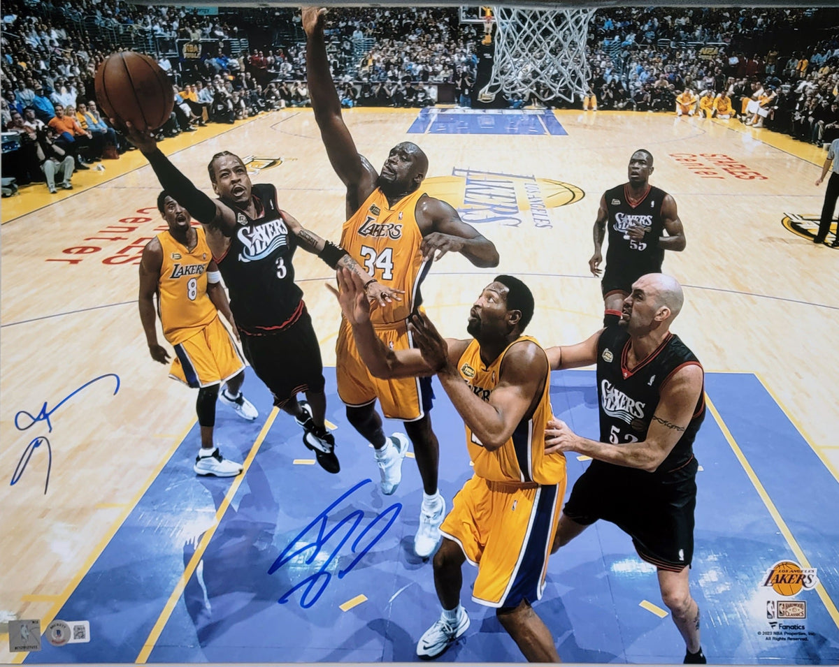 Shaquille O'Neal & Allen Iverson Signed Los Angeles Lakers Philadelphia 76ers 16x20 Photo Beckett Witnessed #2-Powers Sports Memorabilia