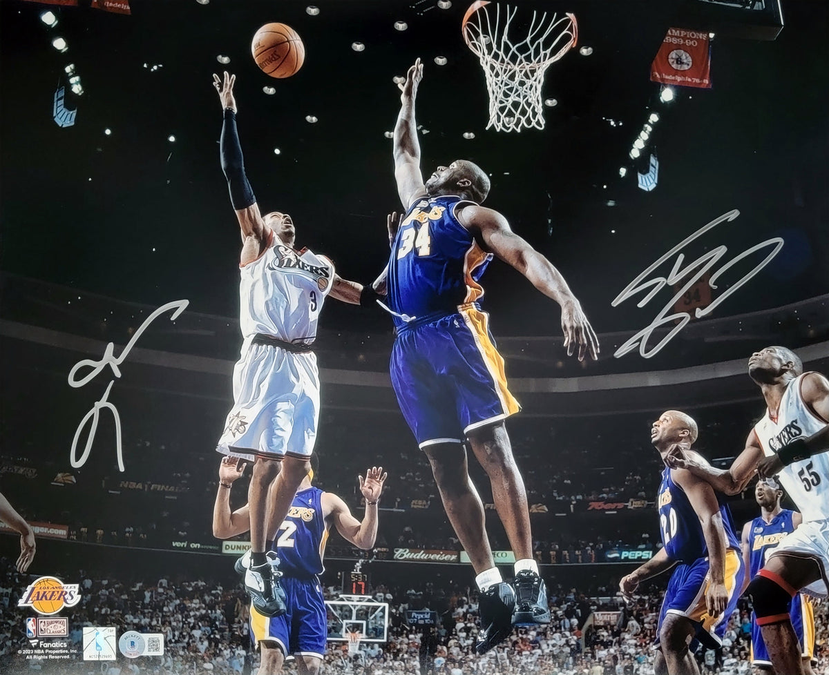 Shaquille O'Neal & Allen Iverson Signed Los Angeles Lakers Philadelphia 76ers 16x20 Photo - Beckett-Powers Sports Memorabilia