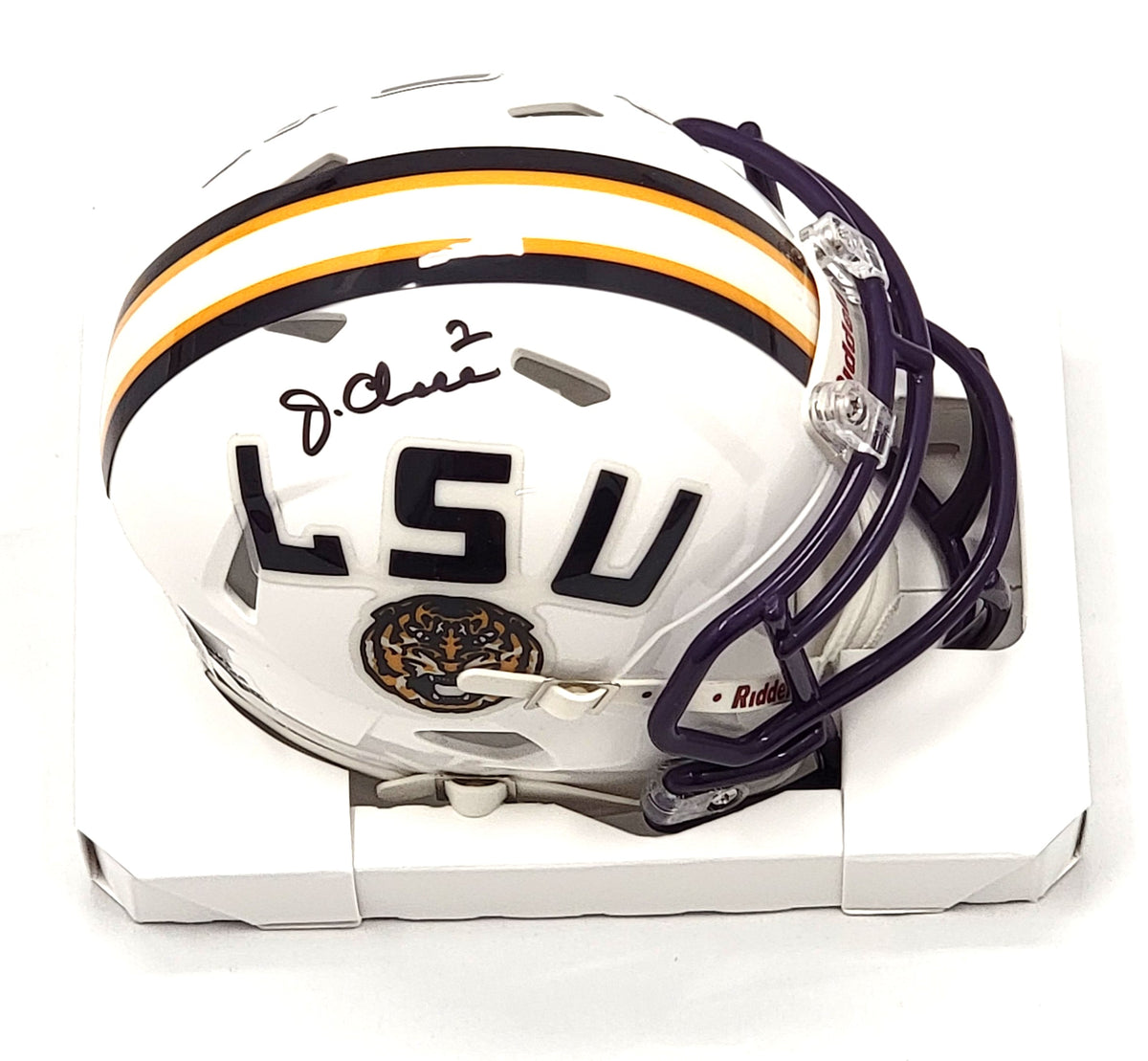 Ja'Marr Chase Signed LSU Tigers White Mini Helmet - Beckett-Powers Sports Memorabilia