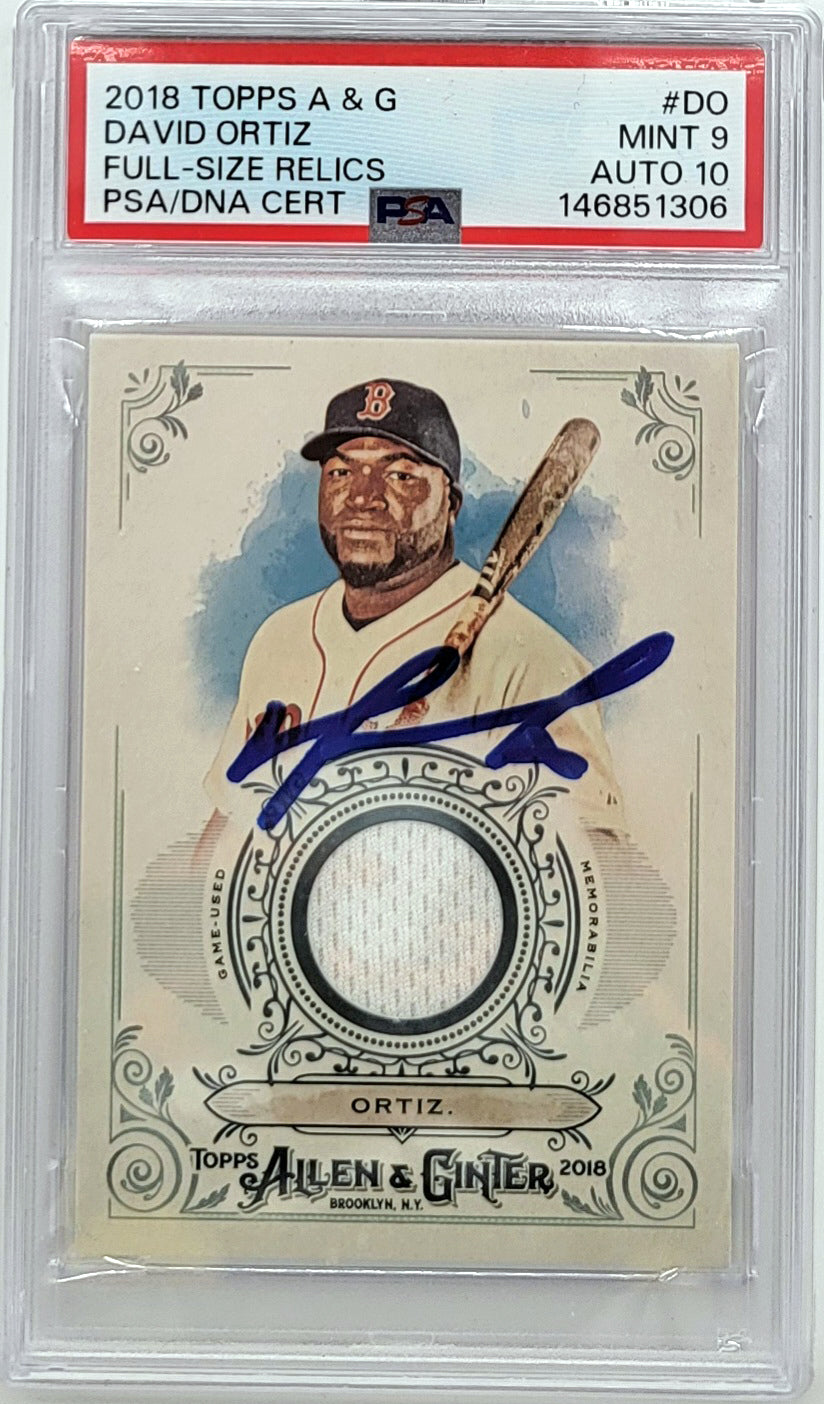 David Ortiz Signed Boston Red Sox 2018 Topps Alan & Ginter Game Used Jersey Card PSA MINT 9 AUTO 10-Powers Sports Memorabilia