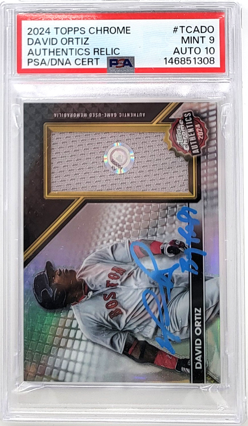 David Ortiz Signed Boston Red Sox 2024 Topps Chrome Game Used Jersey Card W/ Big Papi PSA MINT 9 AUTO 10-Powers Sports Memorabilia