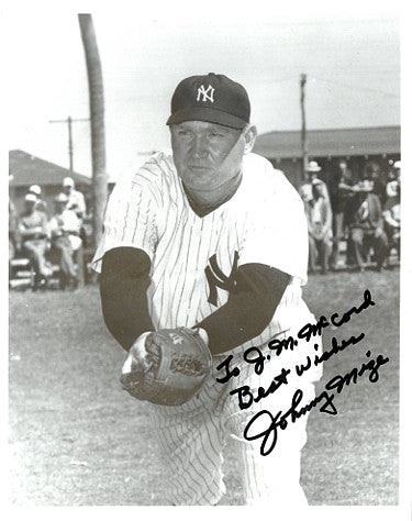 Johnny Mize Autographed New York Yankees B&W 8x10 Photo To J McCord Best Wishes-Powers Sports Memorabilia