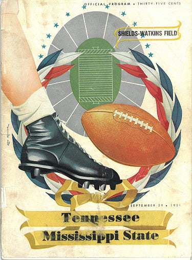 Tennessee Volunteers vs Mississippi State Bulldogs College Football Game Program- September 1, 1951-cover wear (National Champs)-Powers Sports Memorabilia