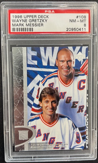 Wayne Gretzky Mark Messier 1996 Upper Deck Card #108 PSA 8-Powers Sports Memorabilia
