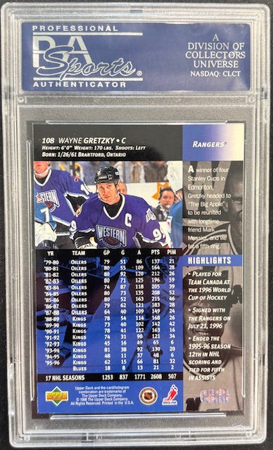 Wayne Gretzky Mark Messier 1996 Upper Deck Card #108 PSA 8-Powers Sports Memorabilia