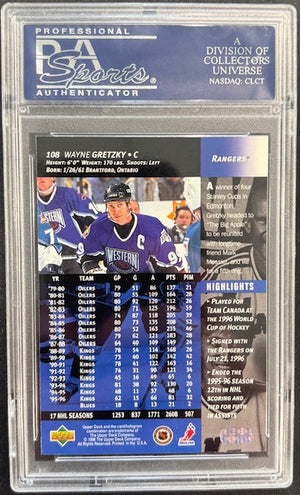 Wayne Gretzky Mark Messier 1996 Upper Deck Card #108 PSA 8-Powers Sports Memorabilia