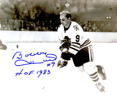 Bobby Hull Autographed Chicago Blackhawks B&W 8x10 Photo #9 HOF 1983 (skating)-Powers Sports Memorabilia