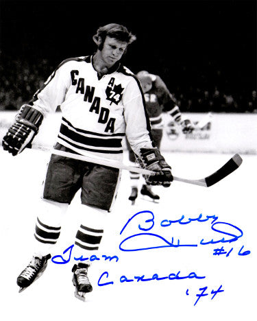 Bobby Hull Autographed Team Canada Vintage B&W 8x10 Photo #16 Team Canada 74-Powers Sports Memorabilia