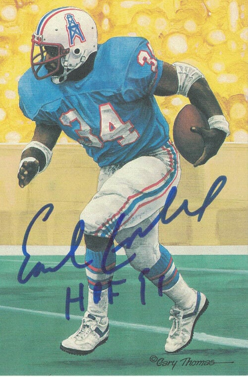 Earl Campbell Signed Houston Oilers Goal Line Art in Blue w/HOF 91 – JSA Authenticated-Powers Sports Memorabilia