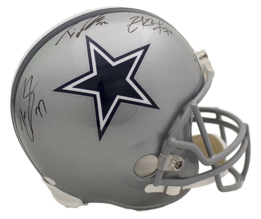 Zack Martin, Tyron Smith, Frederick Signed Dallas Cowboys Replica Helmet – JSA Authenticated-Powers Sports Memorabilia