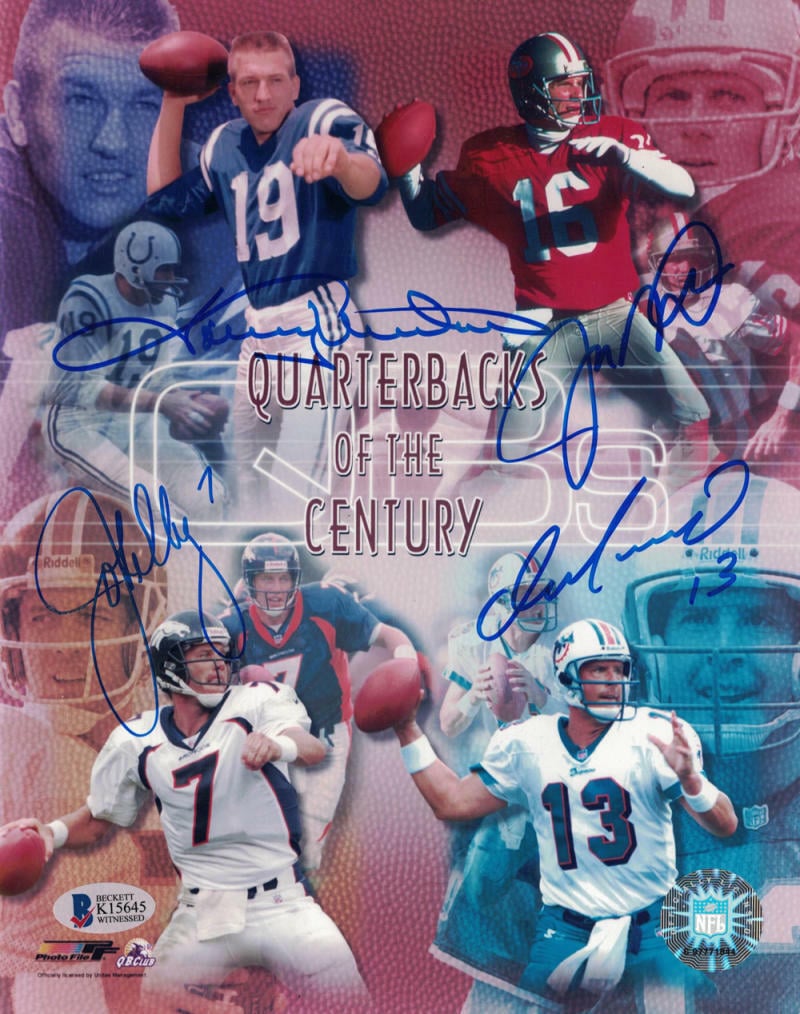 Quarterbacks of Century Signed 8x10 Photo Unitas Elway Montana Marino – Beckett Authenticated-Powers Sports Memorabilia