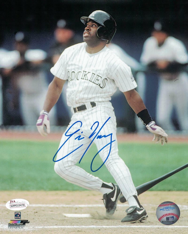 Eric Young Signed Colorado Rockies 8x10 Photo White – JSA Authenticated-Powers Sports Memorabilia