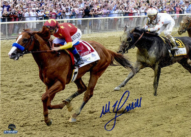 Mike E. Smith Autographed Justify 2018 Belmont Stakes 16X20 Photo Triple Crown- Steiner Hologram-Powers Sports Memorabilia
