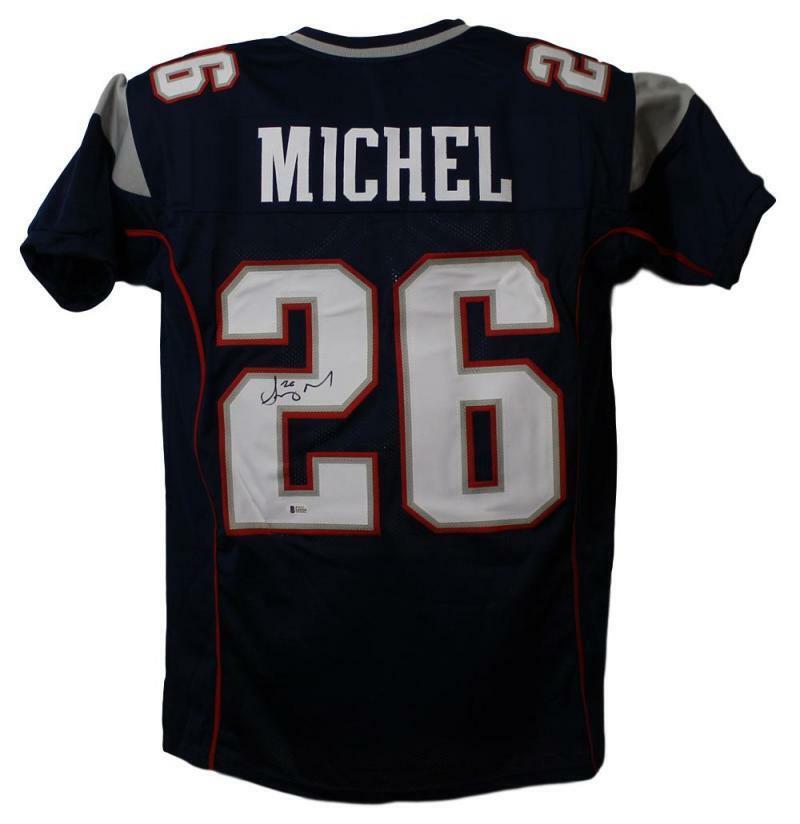 Sony Michel New England Patriots Signed Jersey - Blue XL Beckett-Powers Sports Memorabilia