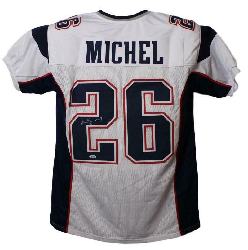Sony Michel New England Patriots White XL Signed Jersey BAS-Powers Sports Memorabilia
