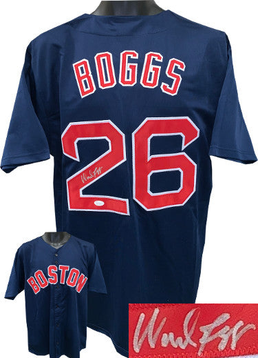Wade Boggs Autographed Navy Custom Stitched Pro Style Baseball Jersey XL- JSA Witnessed Hologram-Powers Sports Memorabilia