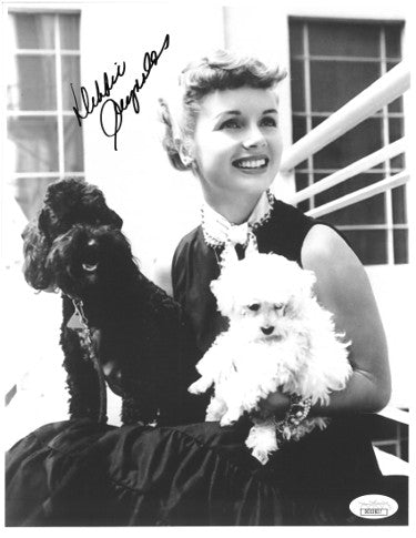 Debbie Reynolds Autographed Vintage B&W 8.5x11 Photo - JSA Hologram #DD32827 (with dogs)-Powers Sports Memorabilia