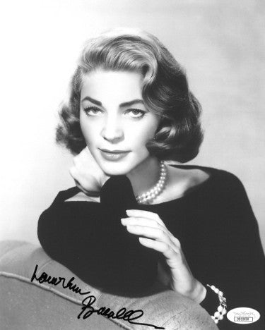 Lauren Bacall Autographed Vintage B&W 8x10 Photo- JSA Hologram (in sweater)-Powers Sports Memorabilia