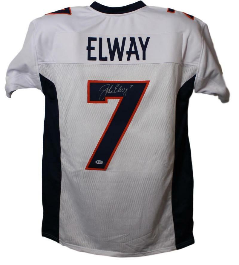 John Elway Signed Denver Broncos White XL Jersey – Beckett Authenticated-Powers Sports Memorabilia