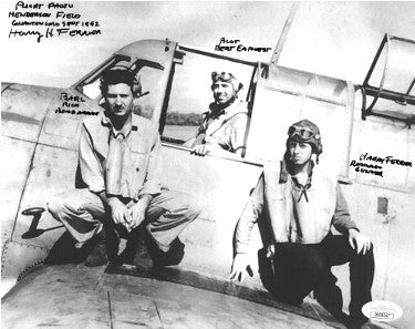 Harry Ferrier Autographed WWII 1942 Battle of Midway Vintage 8x10 Photo w/ inscriptions- JSA Holo #DD39247 (Henderson Field Flight)-Powers Sports Memorabilia