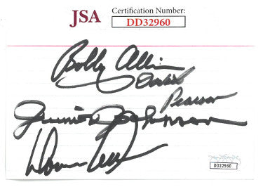 NASCAR Legends Bobby Allison/David Pearson/Junior Johnson/Donnie Allison Autographed 3x5 Index Card 4 sigs- JSA Hologram #DD32960-Powers Sports Memorabilia