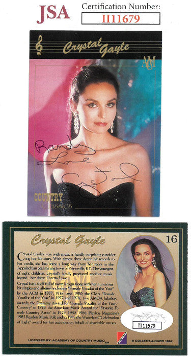Crystal Gayle Autographed 1992 Academy of Country Music Collect-A-Card #16 w/ Randy Love- JSA #II11679-Powers Sports Memorabilia