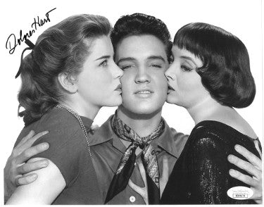 Dolores Hart Autographed Loving You Vintage B&W 8x10 Photo- JSA Hologram #DD39174 (Kissing Elvis Presley- black sig)-Powers Sports Memorabilia