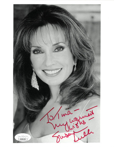 Susan Lucci Autographed B&W 7x9 Photo To Tina My Warmest Wishes- JSA Hologram #DD39193 (All My Children/Erica Kane)-Powers Sports Memorabilia