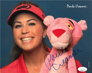 Paula Creamer Autographed LPGA Ladies Golf Solheim Cup Pink Panther 8x10 Photo- JSA Hologram #DD39313-Powers Sports Memorabilia
