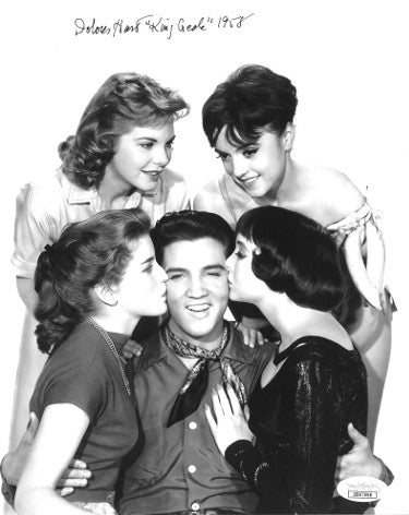 Dolores Hart Autographed Vintage B&W 8x10 Photo King Creole 1958- JSA Hologram #DD47998 (Kissing Elvis Presley)-Powers Sports Memorabilia