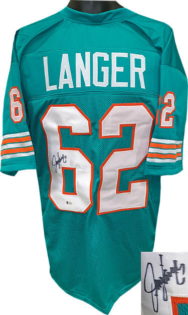 Jim Langer Autographed Teal TB Custom Stitched Pro Style Football Jersey XL (black sig)- Beckett Hologram #C98937-Powers Sports Memorabilia