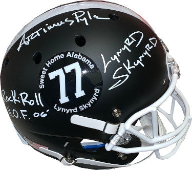 Artimus Pyle Autographed Alabama Crimson Tide Schutt FS Rep Black Matte Helmet #77 dual Lynyrd Skynyrd & Rock & Roll HOF 06 - JSA