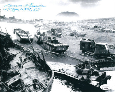 Lt. Gen. Lawrence Snowden Autographed WWII Iwo Jima USMC Commander Vintage B&W 8x10 Photo- JSA Hologram #DD90908-Powers Sports Memorabilia