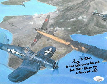 George C. Axtell Autographed WWII Corsair Vintage Color 8x10 Photo Ace Pilot- 5 in One Day- JSA Hologram #DD90916-Powers Sports Memorabilia