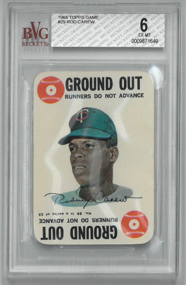 Rod Carew Minnesota Twins 1968 Topps Game Baseball Card (Ground Out)- Beckett Graded 6 Excellent-Mint-Powers Sports Memorabilia