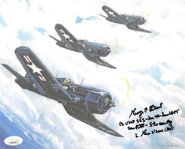 George C. Axtell Autographed WWII Corsair Vintage Color 8x10 Photo Ace Pilot- 5 in One Day- JSA Hologram #DD64541-Powers Sports Memorabilia