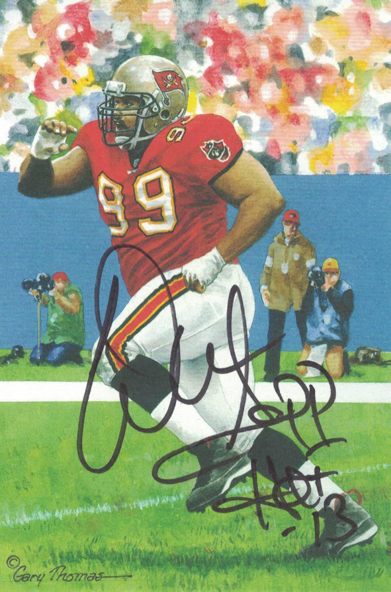 Warren Sapp Tampa Bay Buccaneers Signed Goal Line Art Card Black HOF-Powers Sports Memorabilia