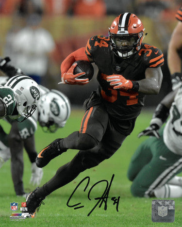 Carlos Hyde Autographed Cleveland Browns 8x10 Photo #34 (brown jersey)-Powers Sports Memorabilia