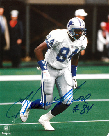 Herman Moore Autographed Detroit Lions 8x10 Photo #84 (white jersey)-Powers Sports Memorabilia
