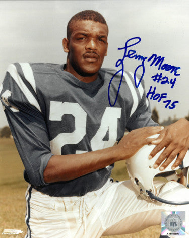 Lenny Moore Autographed Baltimore Colts NFL Licensed 8x10 Photo #24 w/ HOF 75 Imperfect - COA-Powers Sports Memorabilia