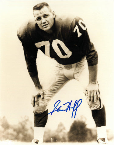Sam Huff Autographed New York Giants Vintage Sepia 8x10 Photo - COA (HOF)-Powers Sports Memorabilia