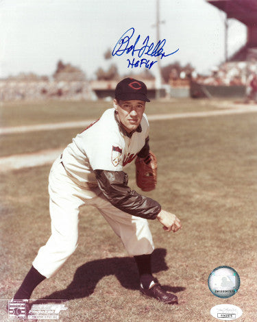 Bob Feller Autographed Cleveland Indians MLB Licensed 8x10 Photo w/ HOF 62- JSA Hologram-Powers Sports Memorabilia