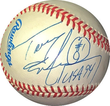 Tony Meola Autographed ROAL Rawlings Official American League Baseball #1 USA 94 minor tone spots- JSA Hologram #EE41836 (Team USA)-Powers Sports Memorabilia