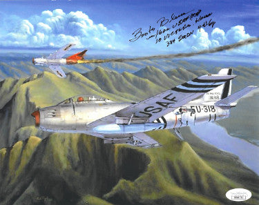 Frederick "Boots" Blesse Autographed Korean War Double Ace Pilot 10 Kills 8x10 Photo 10 Victories, Korea & 334 Squadron- JSA #DD64711-Powers Sports Memorabilia