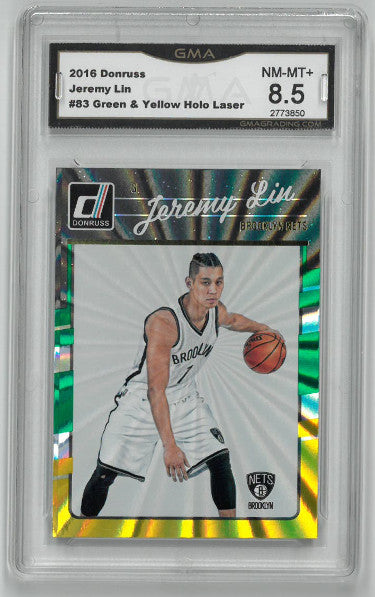 Jeremy Lin Brooklyn Nets 2016 Panini Donruss Green/Yellow Holo Laser Baseball Card #83- GMA Graded 8.5 NM-MT+-Powers Sports Memorabilia